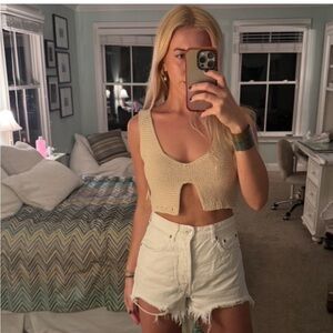 Zara Cream Knit Notch Crop Tank Top